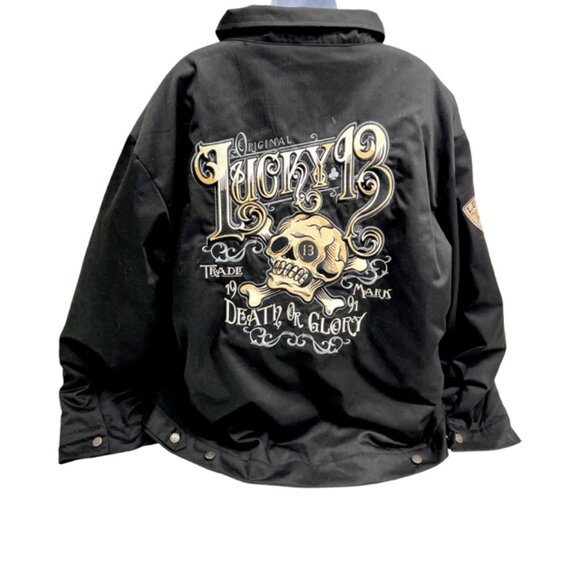 Trucker/Biker Jacket Lucky 13 Black Logo Embroidered Quilted Lined Puffer 4XL(62 - Picture 1 of 14